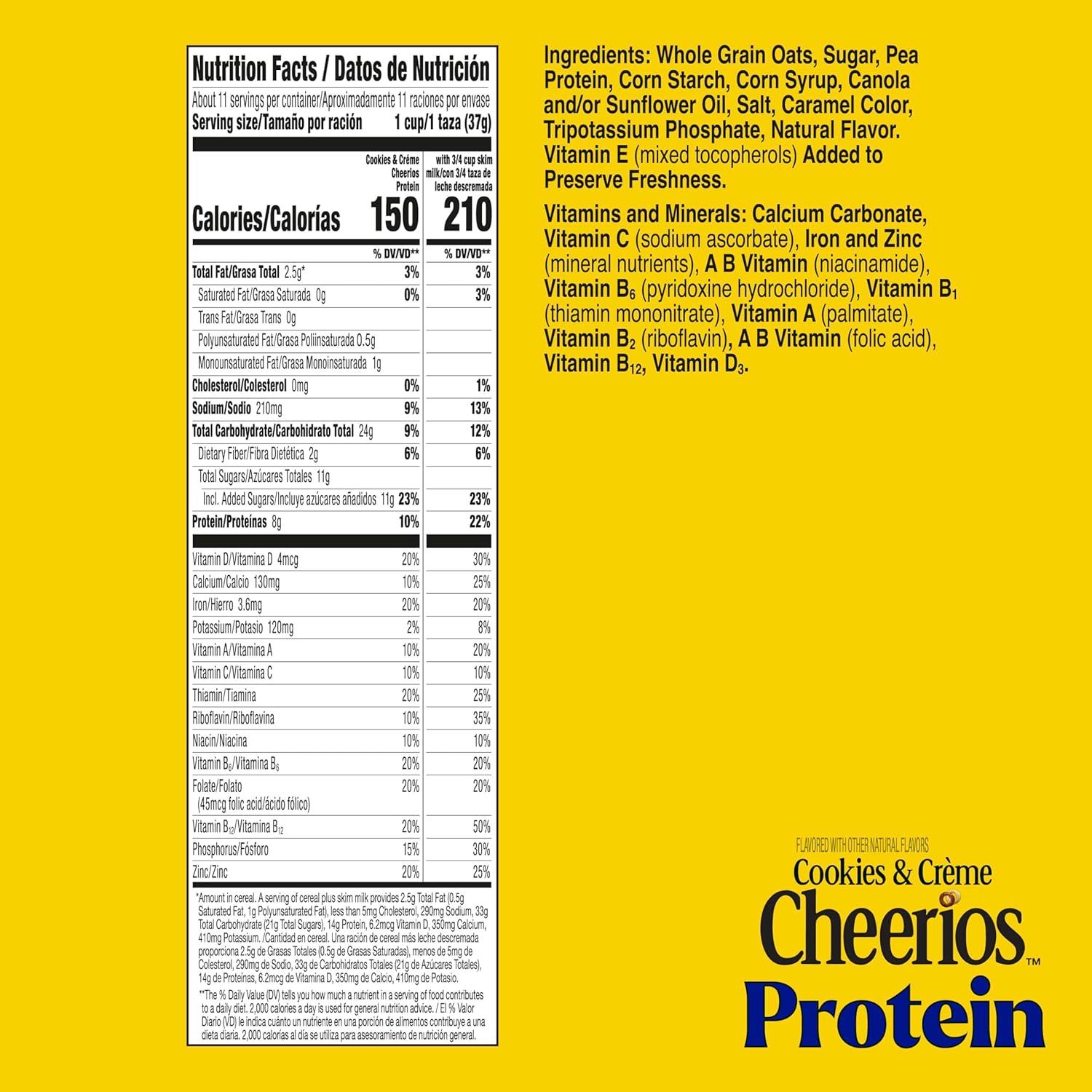 image:imageCheerios Protein Cereal Cookies and Crme 8g Protein Family Size 15 oz15 Ounce Pack of 1