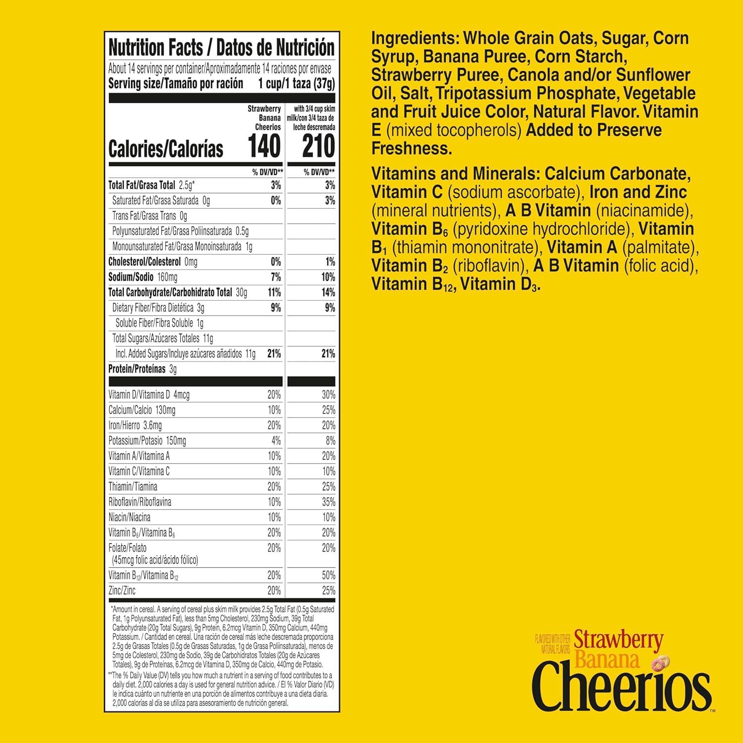 image:imageStrawberry Banana Cheerios Heart Healthy Gluten Free Breakfast Cereal Made with Whole Grain Oats Large Size 149 ozStrawberry Banana