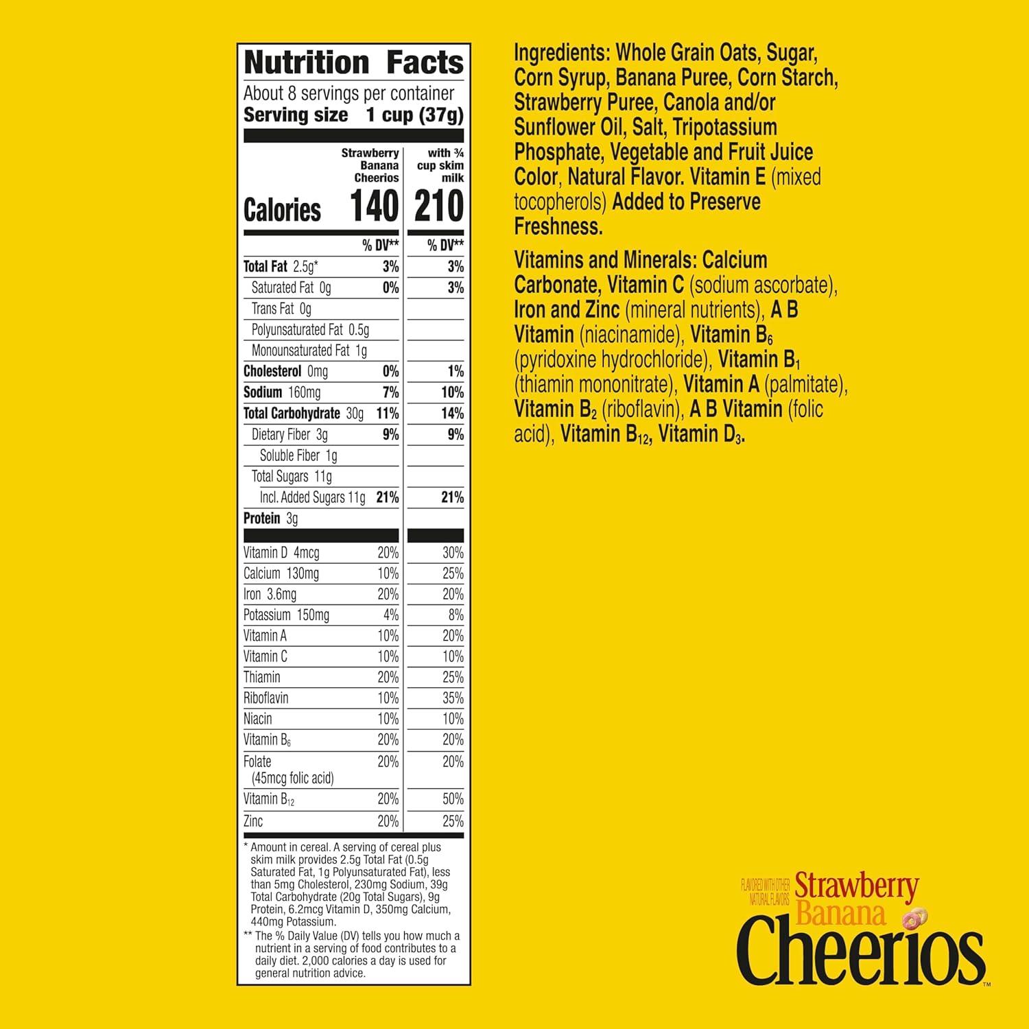 image:imageStrawberry Banana Cheerios Heart Healthy Gluten Free Breakfast Cereal Made with Whole Grain Oats Large Size 149 ozStrawberry Banana