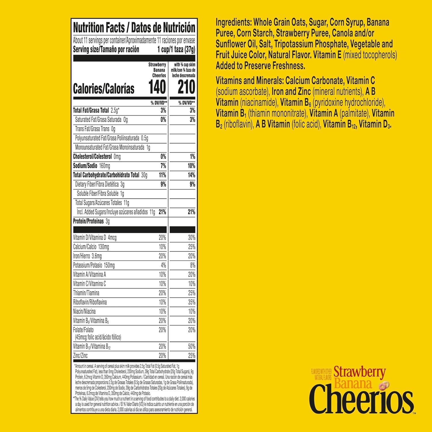 image:imageStrawberry Banana Cheerios Heart Healthy Gluten Free Breakfast Cereal Made with Whole Grain Oats Large Size 149 ozStrawberry Banana