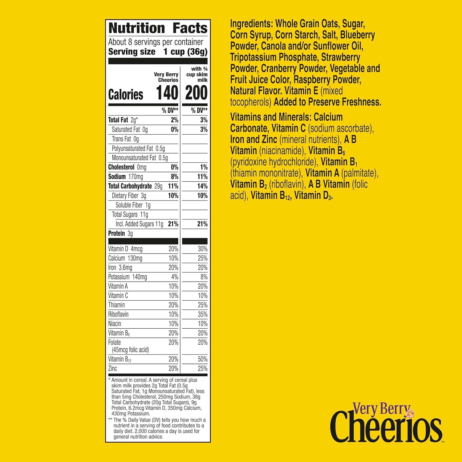 image:imageVery Berry Cheerios Heart Healthy Gluten Free Breakfast Cereal Made with Whole Grain Oats Family Size 186 oz109 Ounce Pack of 1