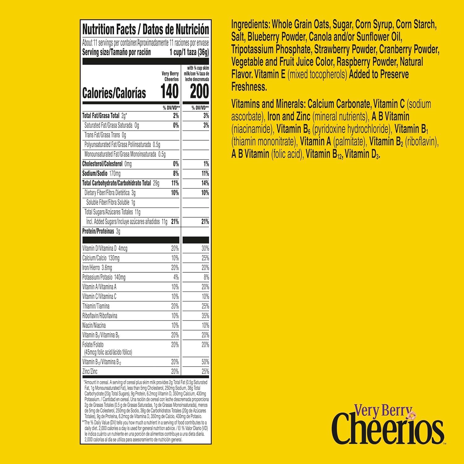 image:imageVery Berry Cheerios Heart Healthy Gluten Free Breakfast Cereal Made with Whole Grain Oats Family Size 186 oz145 Ounce Pack of 1