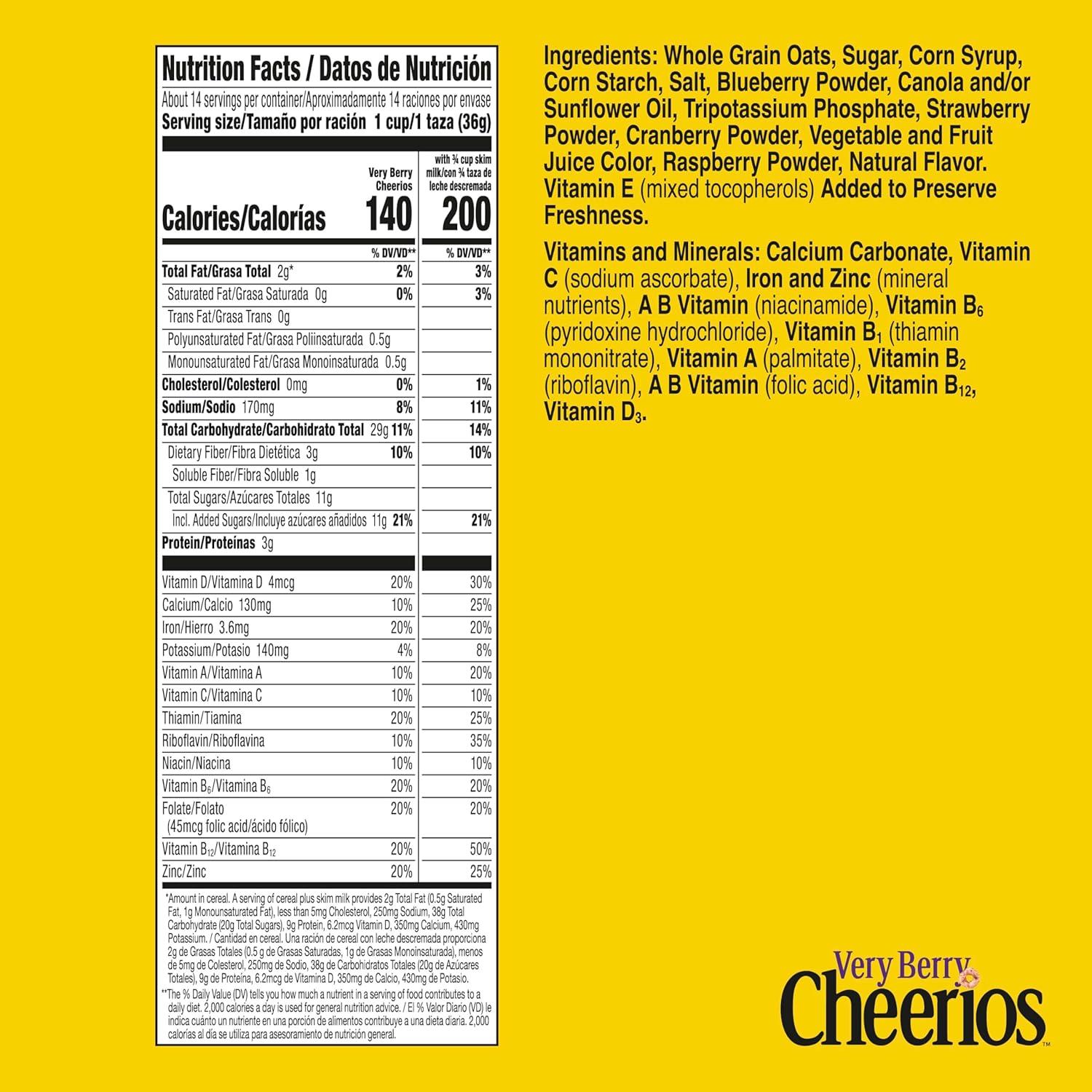 image:imageVery Berry Cheerios Heart Healthy Gluten Free Breakfast Cereal Made with Whole Grain Oats Family Size 186 oz186 Ounce Pack of 1