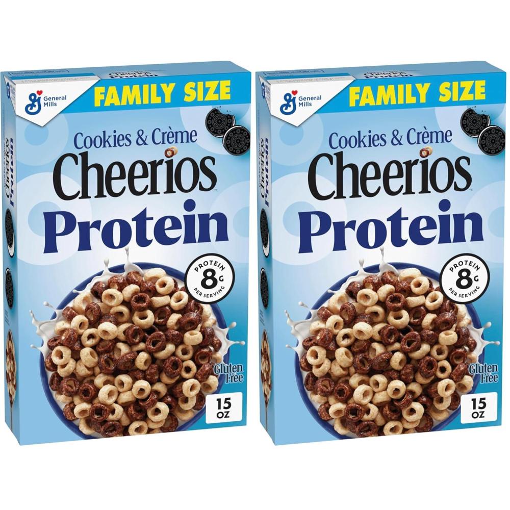 image:imageCheerios Protein Cereal Cookies and Crme 8g Protein Family Size 15 oz15 Ounce Pack of 2