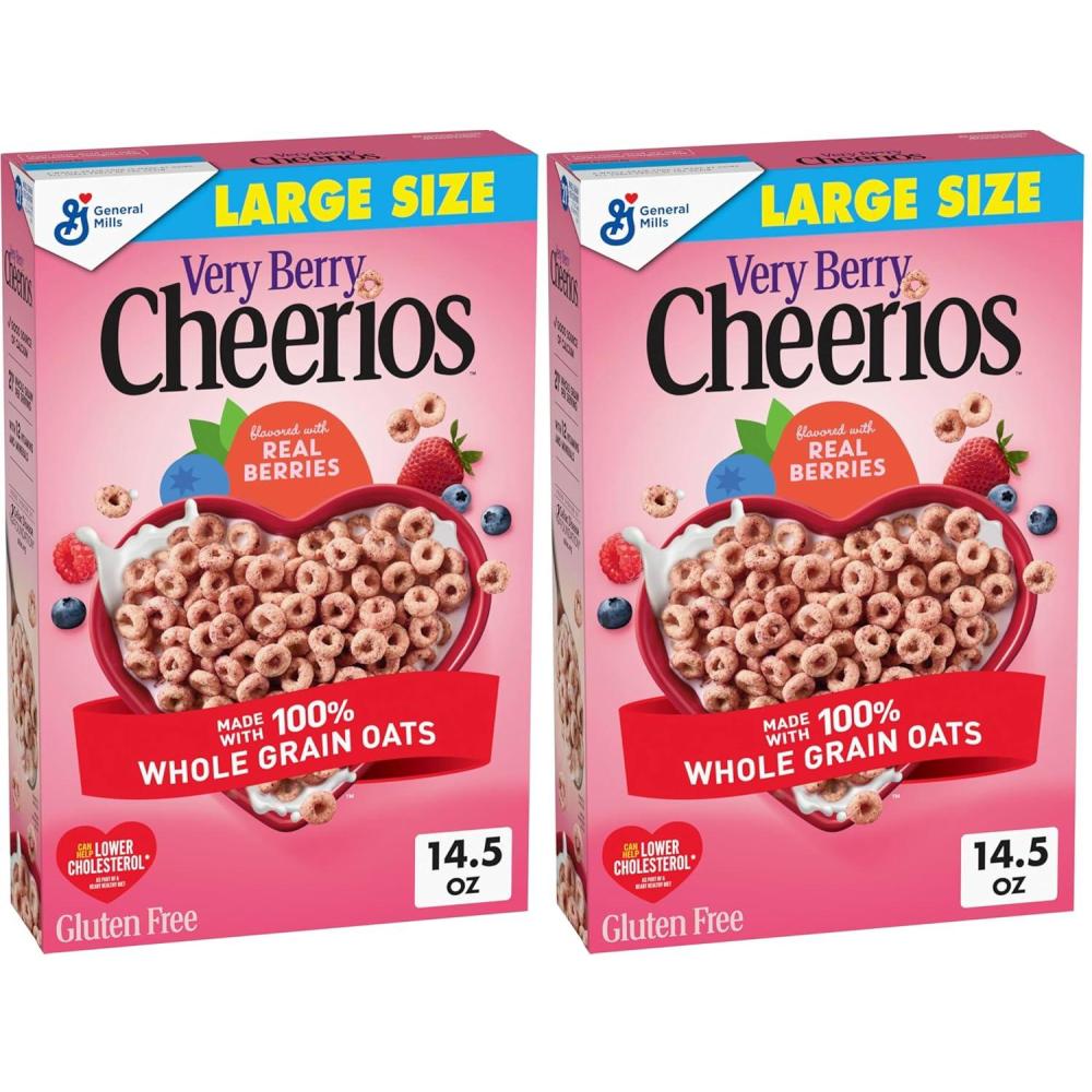 image:imageVery Berry Cheerios Heart Healthy Gluten Free Breakfast Cereal Made with Whole Grain Oats Family Size 186 oz145 Ounce Pack of 2