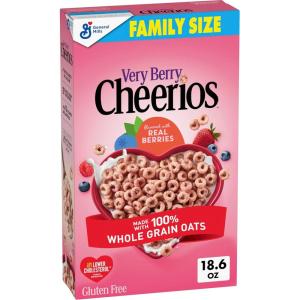 Very Berry Cheerios, Heart Healthy Gluten Free Breakfast Cereal, Made with Whole Grain Oats, Family Size, 18.6 oz(18.6 Ounce (Pack of 1))