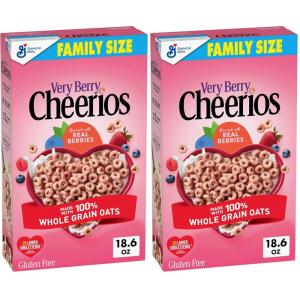 Very Berry Cheerios, Heart Healthy Gluten Free Breakfast Cereal, Made with Whole Grain Oats, Family Size, 18.6 oz(18.6 Ounce (Pack of 2))