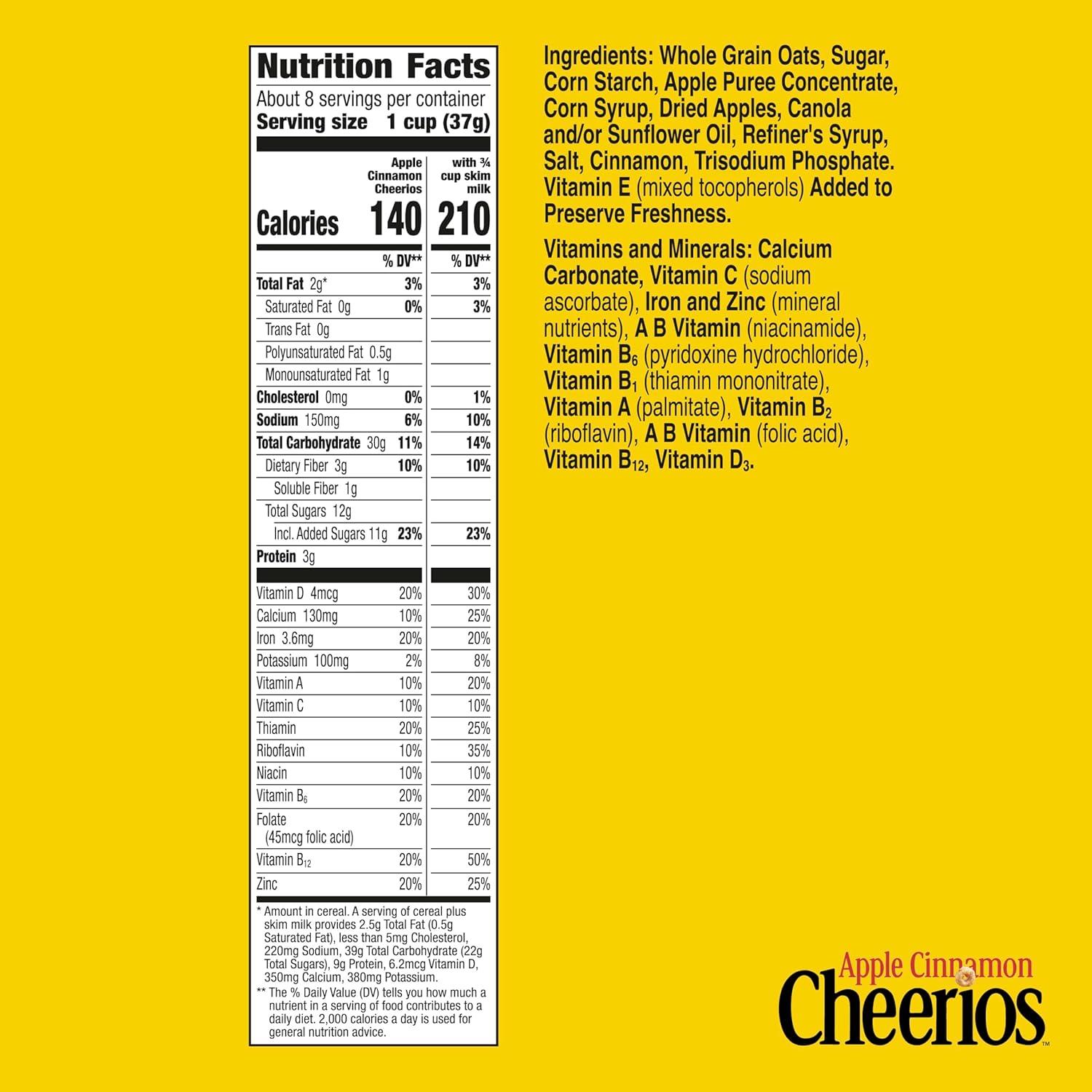 image:imageApple Cinnamon Cheerios Heart Healthy Gluten Free Breakfast Cereal Made with Whole Grain Oats Large Size 142 oz11 Ounce