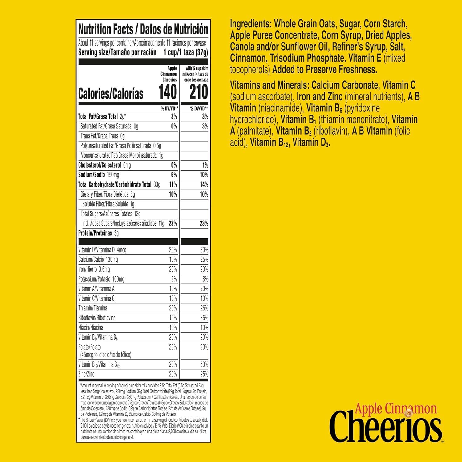 image:imageApple Cinnamon Cheerios Heart Healthy Gluten Free Breakfast Cereal Made with Whole Grain Oats Large Size 142 oz142 Ounce Pack of 1