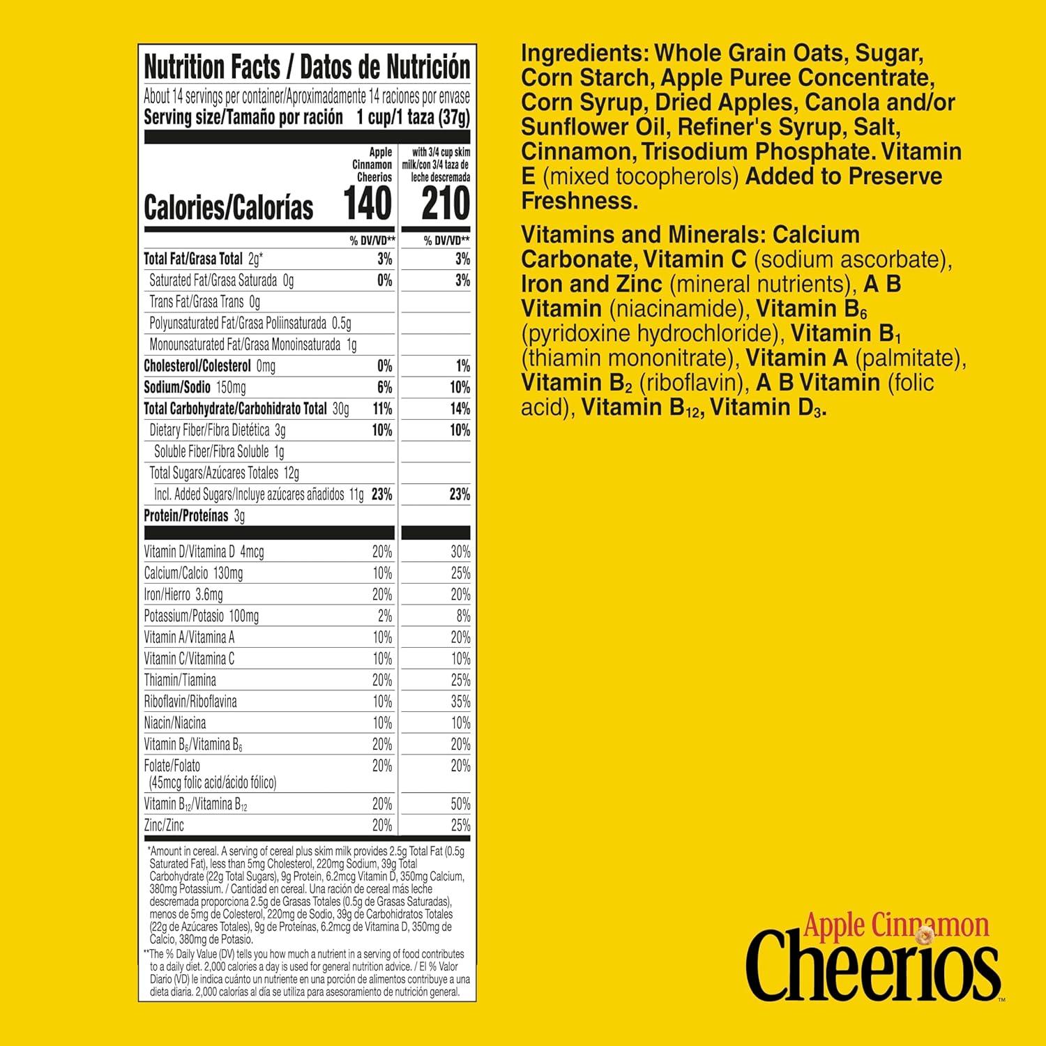 image:imageApple Cinnamon Cheerios Heart Healthy Gluten Free Breakfast Cereal Made with Whole Grain Oats Large Size 142 oz19 Ounce Pack of 1