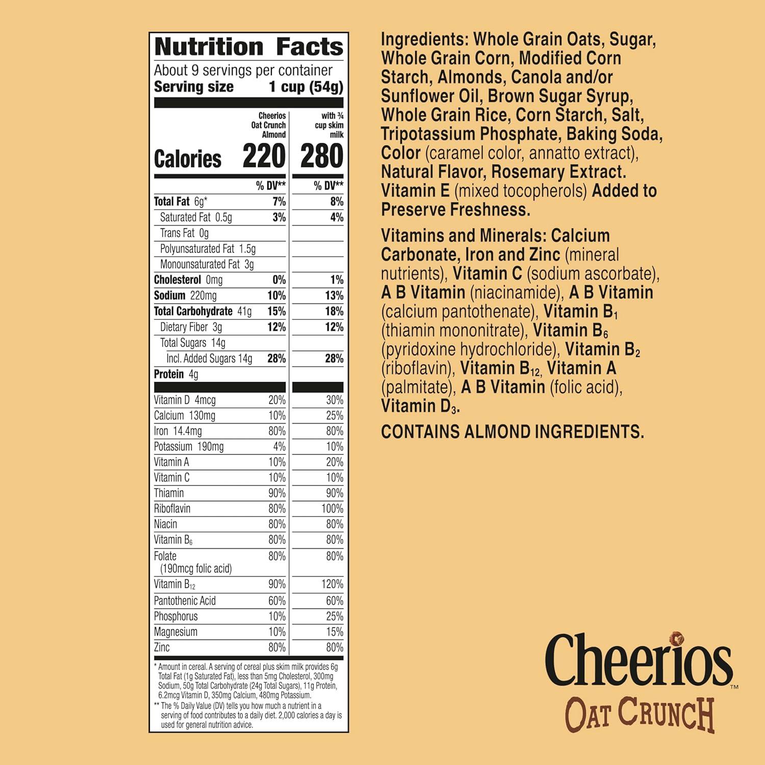 image:imageCheerios Oat Crunch Almond Breakfast Cereal Made with Whole Grain Large Size 182 ozAlmond