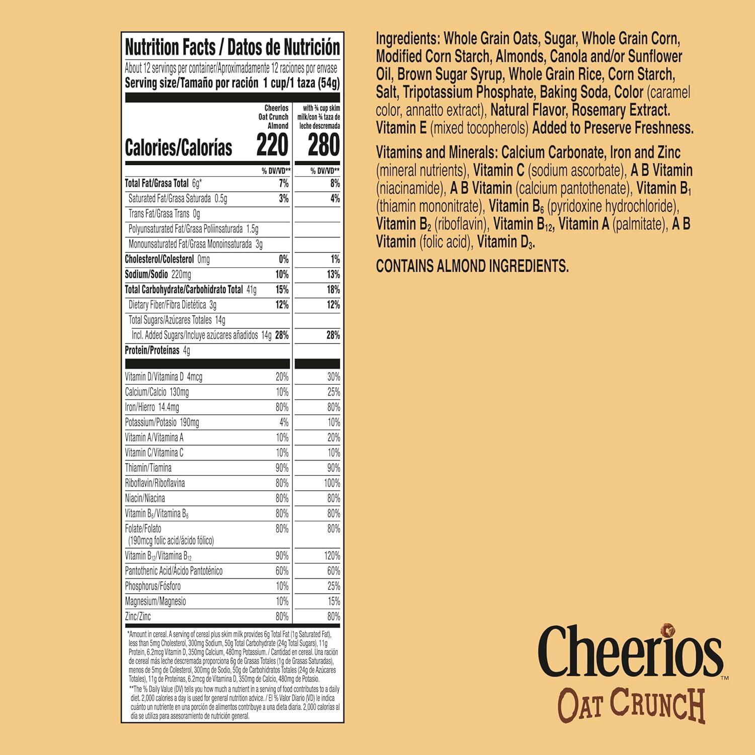 image:imageCheerios Oat Crunch Almond Breakfast Cereal Made with Whole Grain Large Size 182 ozAlmond