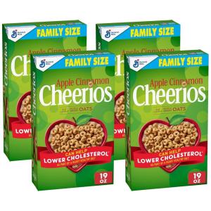 Apple Cinnamon Cheerios, Heart Healthy Gluten Free Breakfast Cereal, Made with Whole Grain Oats, Large Size, 14.2 oz(19 Ounce (Pack of 4))