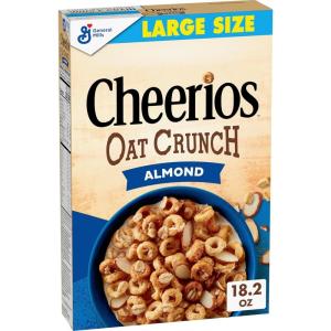 Cheerios Oat Crunch Almond Breakfast Cereal, Made with Whole Grain, Large Size, 18.2 oz(Almond)