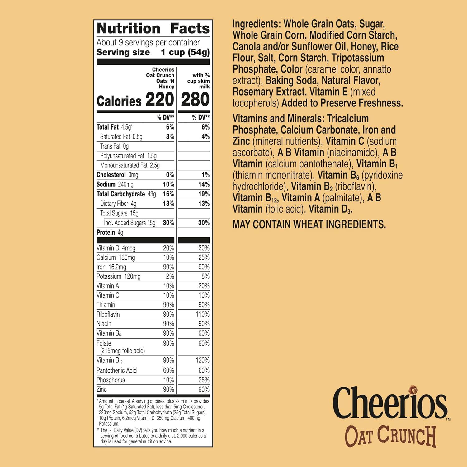 image:imageCheerios Oat Crunch Oats N Honey Breakfast Cereal Made with Whole Grain Large Size 182 oz182 Ounce Pack of 1