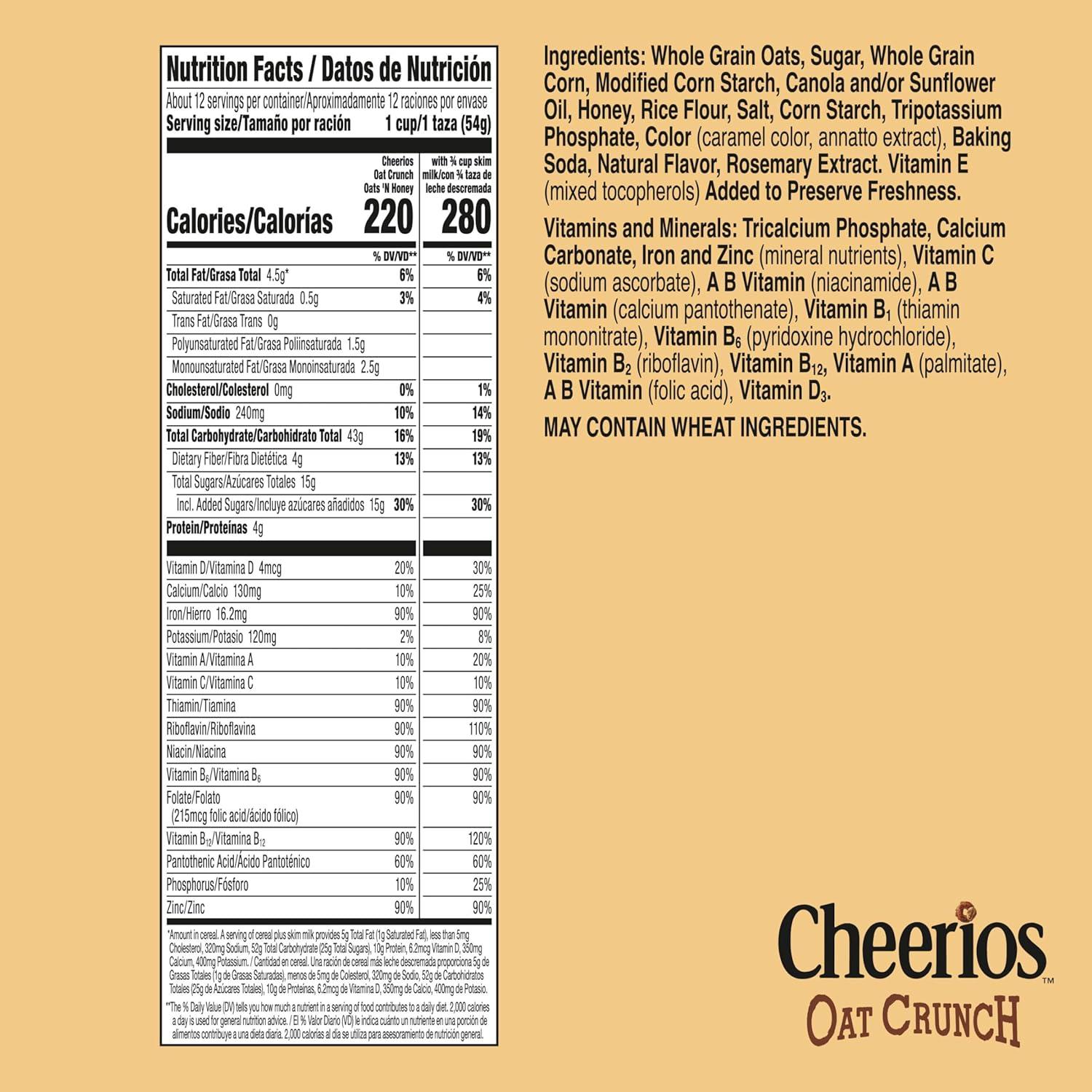image:imageCheerios Oat Crunch Oats N Honey Breakfast Cereal Made with Whole Grain Large Size 182 oz24 Ounce Pack of 1