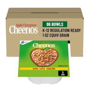 Honey Cheerios Single Serve Bowl, Gluten Free with Whole Grains, 1 Oz Single Serve Bowls, 96 Pack(Apple Cinnamon)