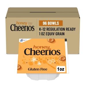 Honey Cheerios Single Serve Bowl, Gluten Free with Whole Grains, 1 Oz Single Serve Bowls, 96 Pack(Honey)