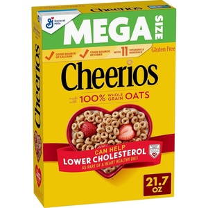 Cheerios Cereal, Limited Edition Happy Heart Shapes, Heart Healthy Cereal With Whole Grain Oats, Mega Size, 21.7 oz(Toasted Whole Grain)